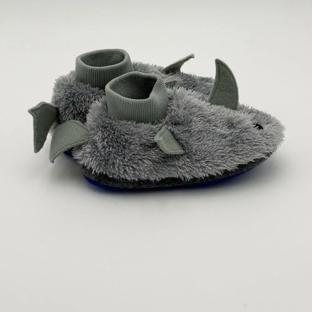 L.L. Bean Slip-On Fuzzy Gray Shark Slippers with Fins - US Toddler Size 7-8